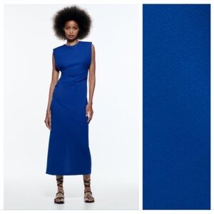 Zara Royal Blue Draped Sleeveless Midi Dress Size Medium